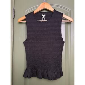 NWT Pistola Phoebe Crew Neck Ruffle Hem Smocked Sleeveless Tank Top Black Small